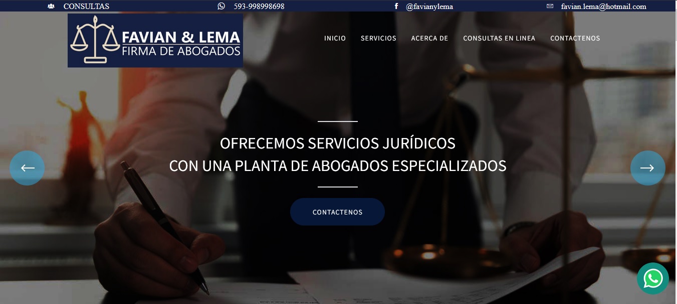 Screenshot of the Favian Lema Lawyers PHP web system
