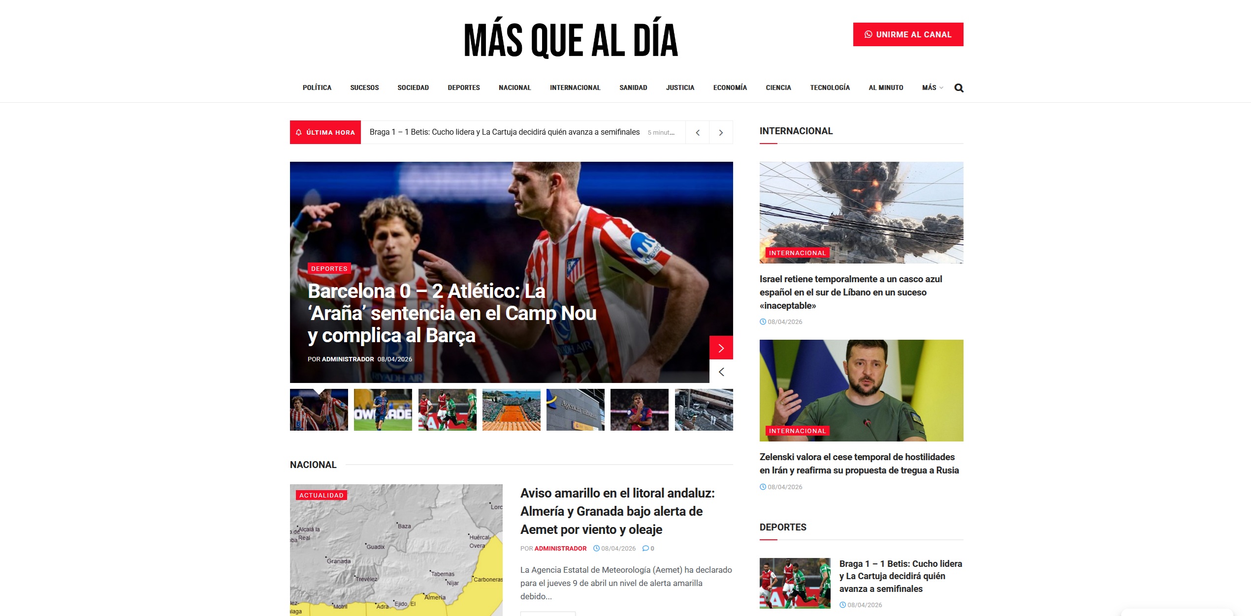 Screenshot of the Masquealdia WordPress news site