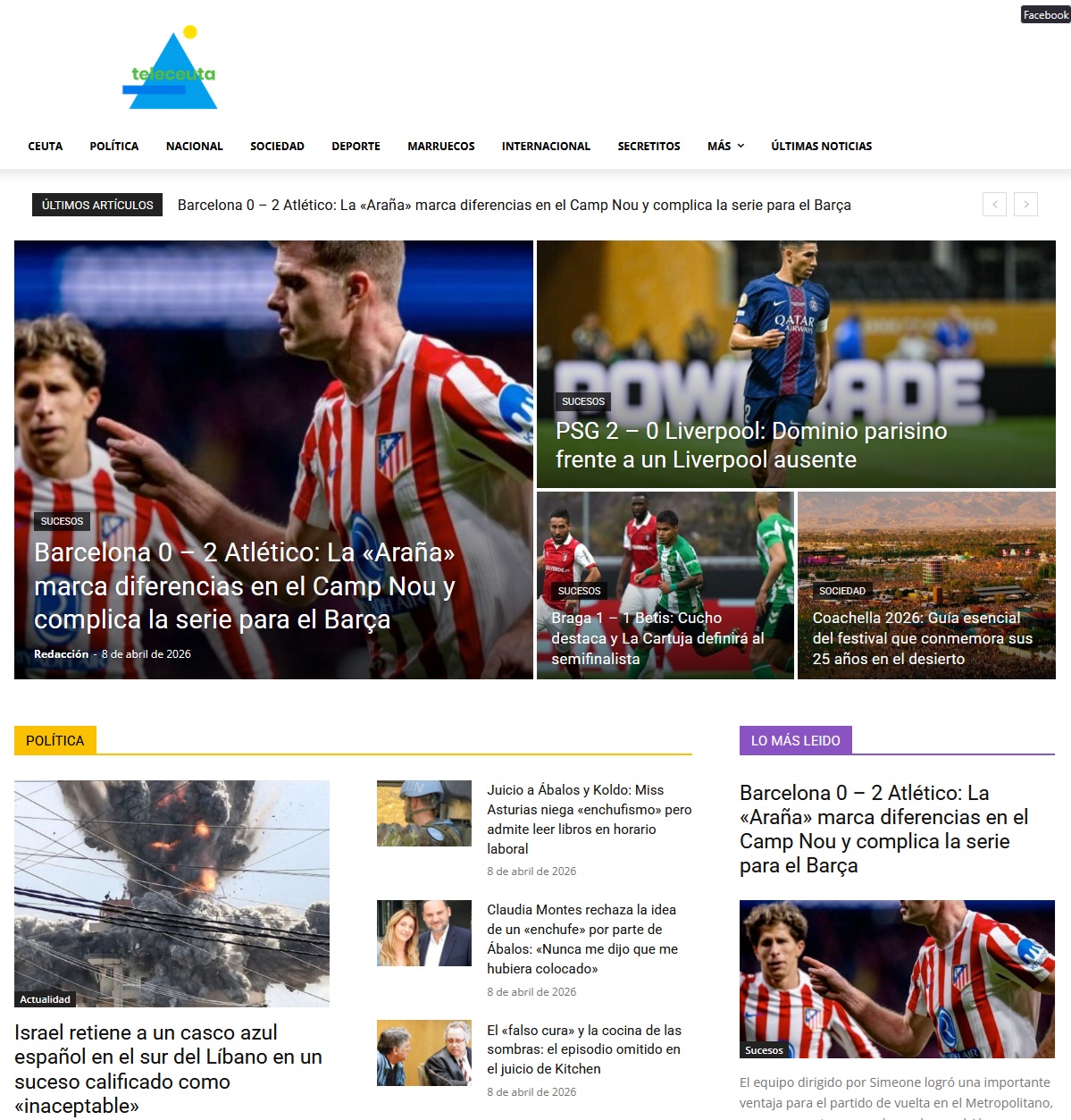 Screenshot of the TeleCeuta WordPress publishing platform